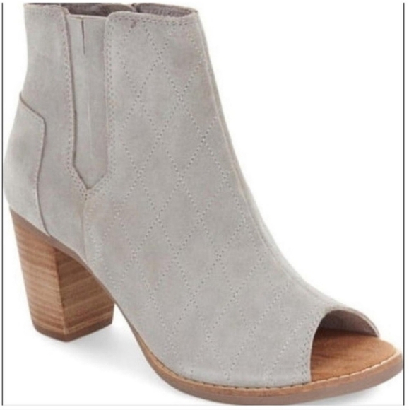 Toms Women Ankle Suede Block Heels Peep Toe Shoes boots sz 7 - Picture 2 of 15